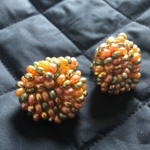 Large Coral Beaded Non Hole Earrings